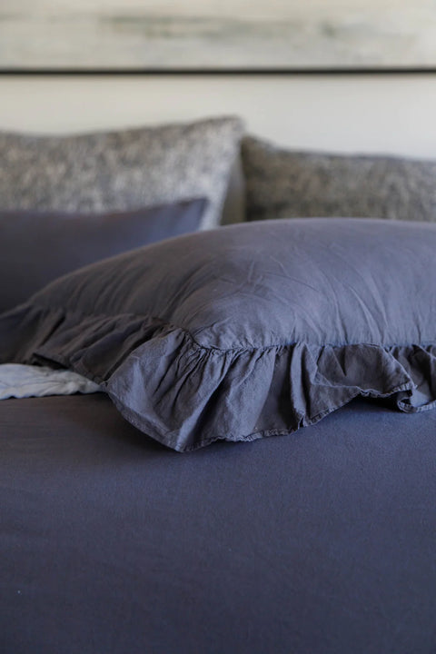 Dahlia Ruffle Queen Duvet Set, Midnight
