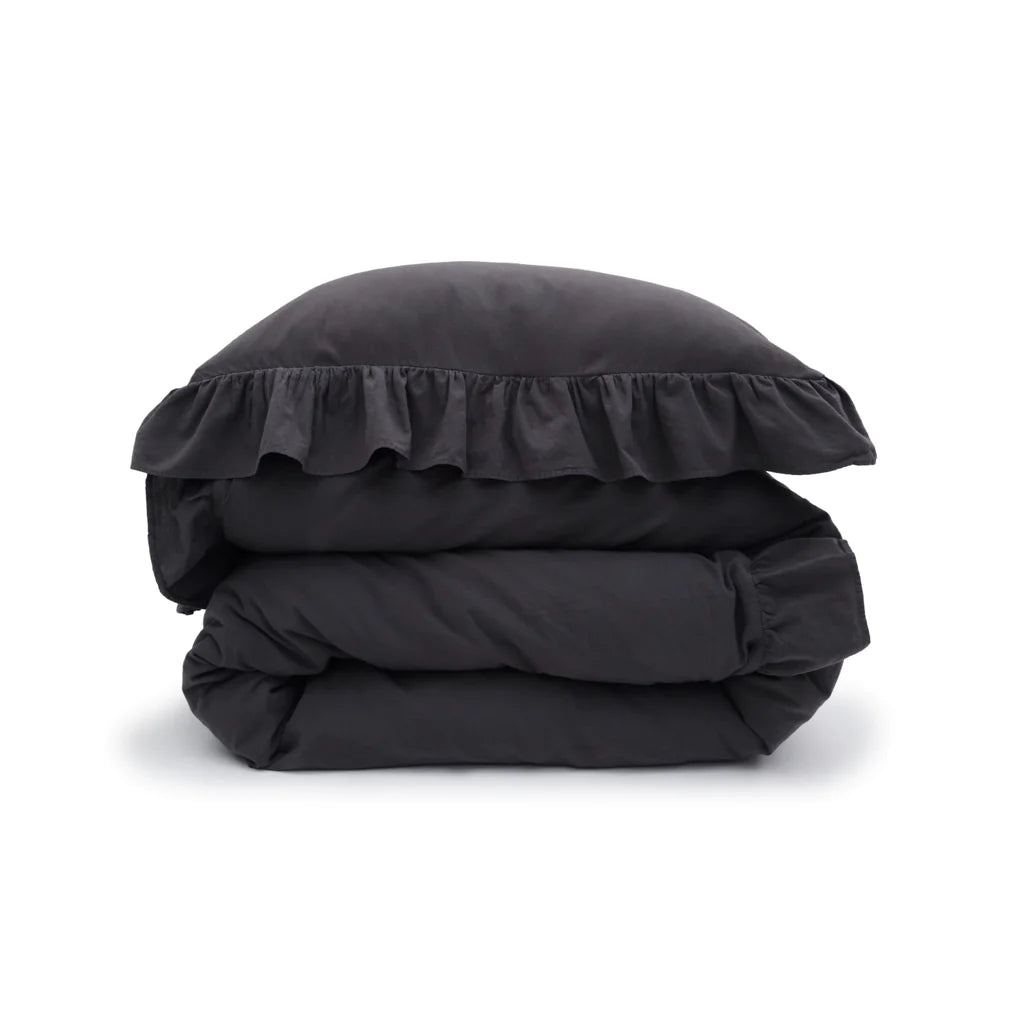 Dahlia Ruffle Queen Duvet Set, Midnight