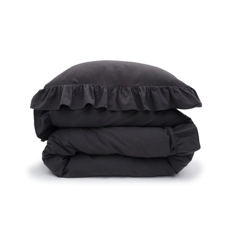 Dahlia Ruffle Queen Duvet Set, Midnight