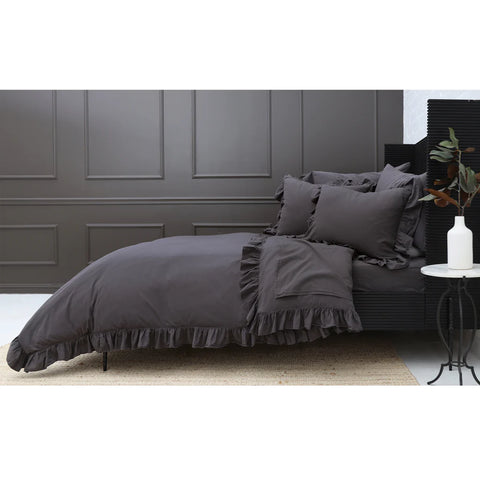 Dahlia Ruffle Queen Duvet Set, Midnight