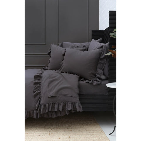 Dahlia Ruffle Queen Duvet Set, Midnight