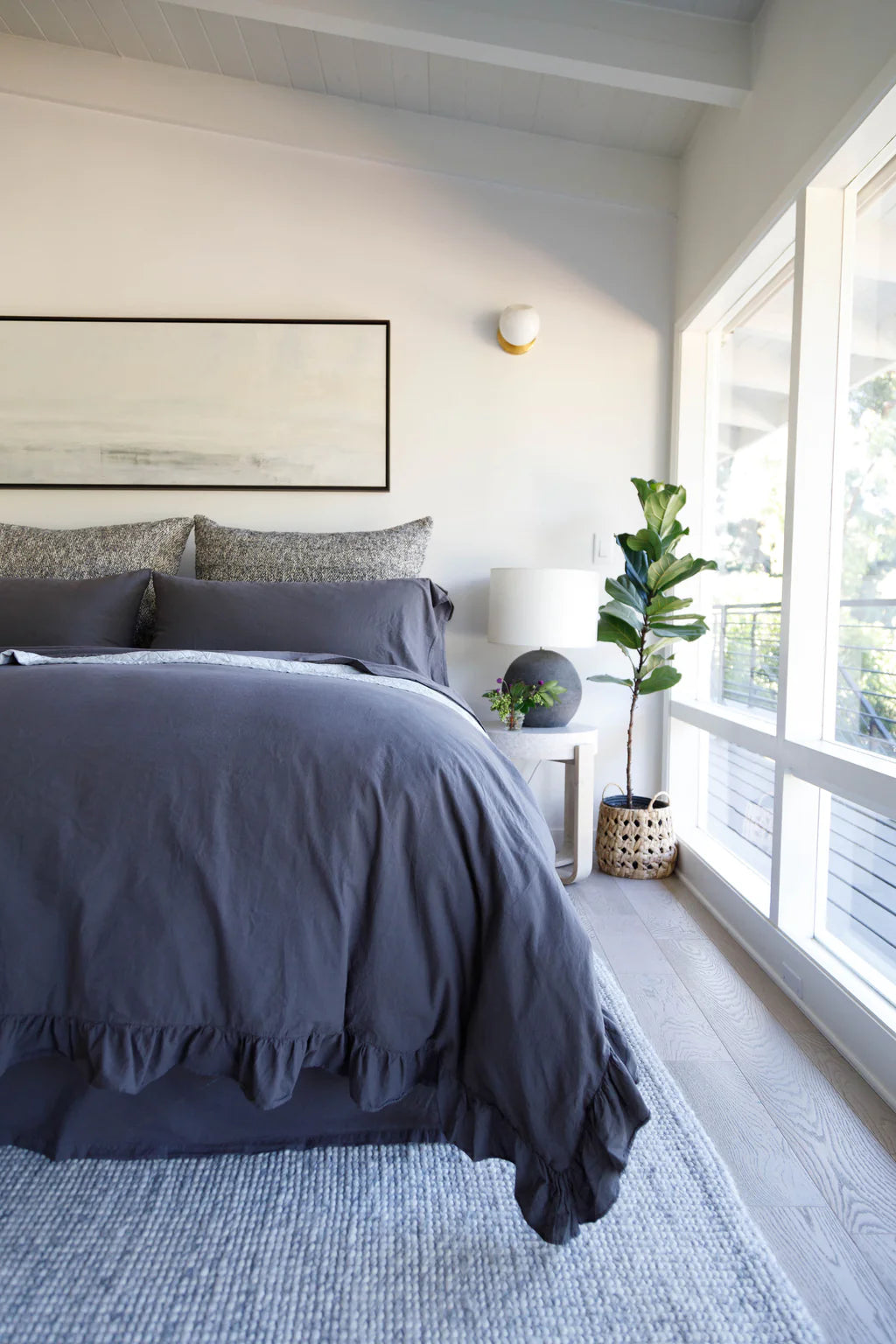 Dahlia Ruffle Queen Duvet Set, Midnight
