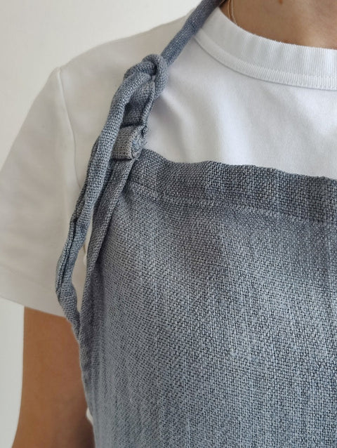 Stone Washed Linen Apron, Ocean Grey