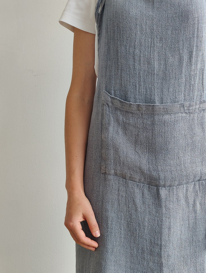 Stone Washed Linen Apron, Ocean Grey