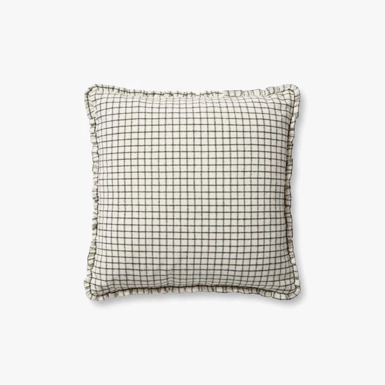 Chris Loves Julia × Loloi Ivory / Black Ruffle Pillow