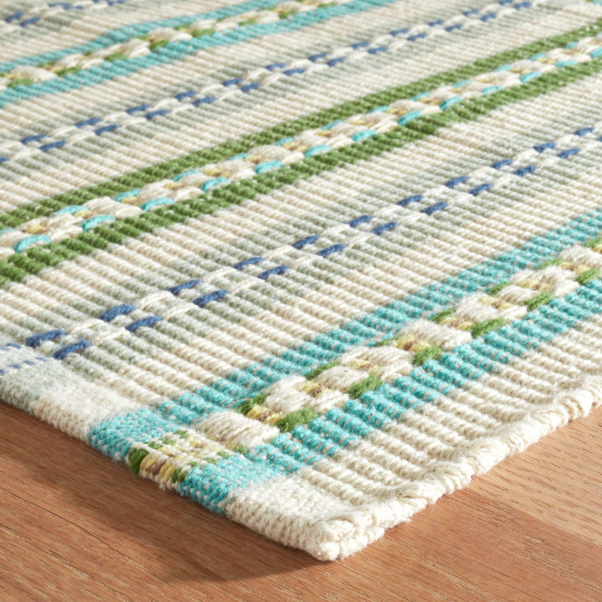 Long Slade Teal Handwoven Cotton Rug - DA1999 - 10x14