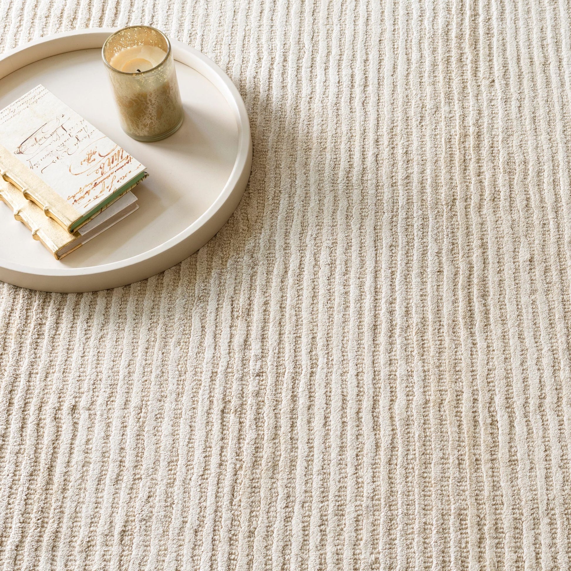 Cut Stripe Ivory Hand Knotted Viscose/Wool Rug - RDA243 - 10x14