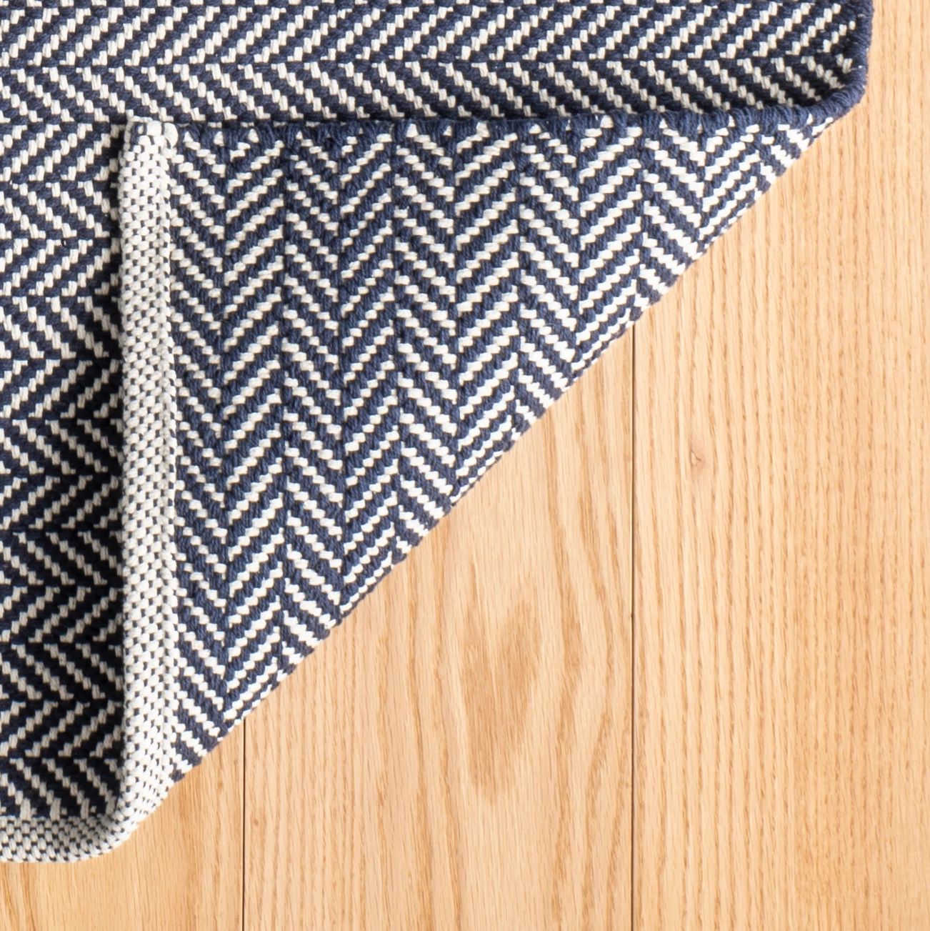 Herringbone Indigo Handwoven Cotton Rug - RDA356 - Runner-2.5x12