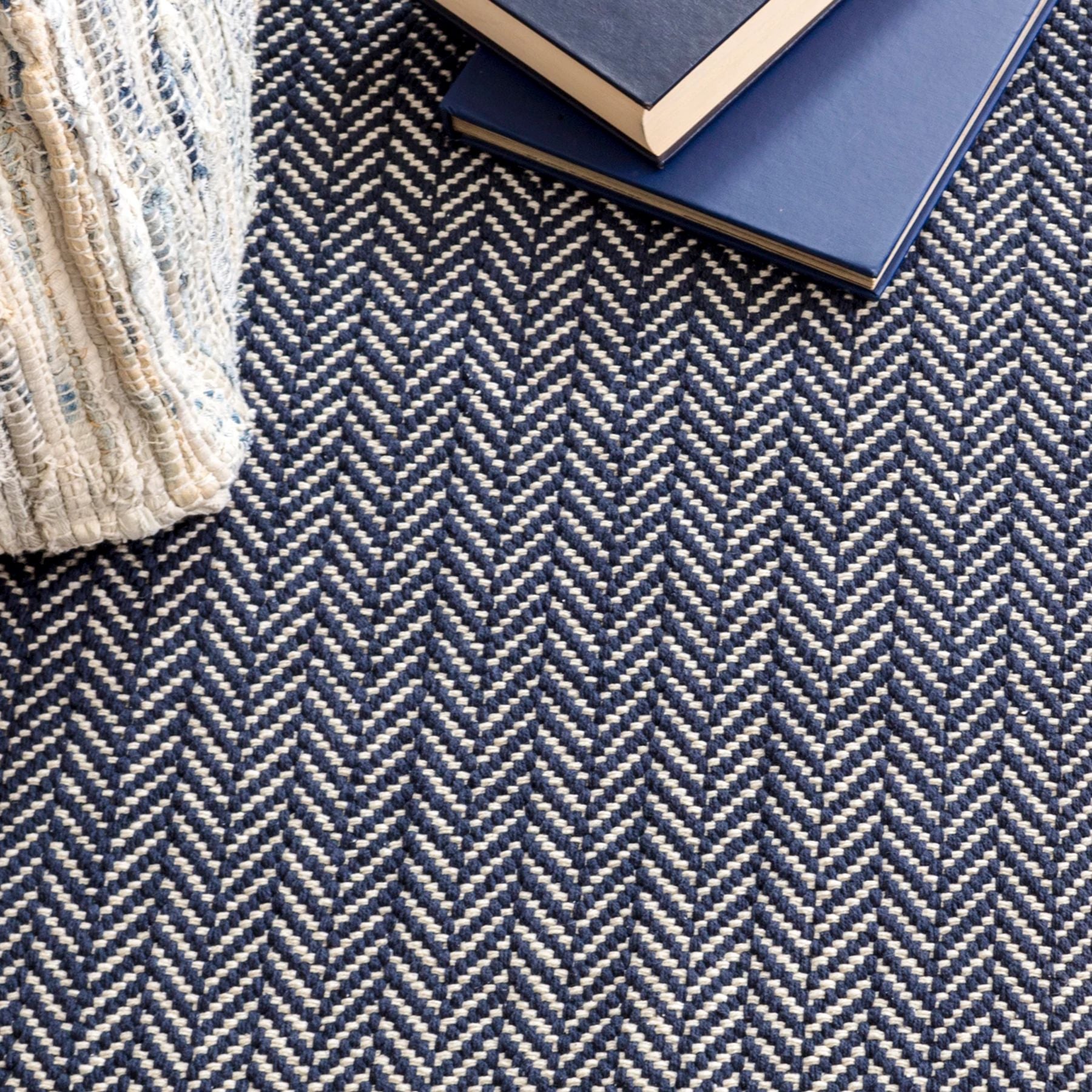 Herringbone Indigo Handwoven Cotton Rug - RDA356 - Runner-2.5x12