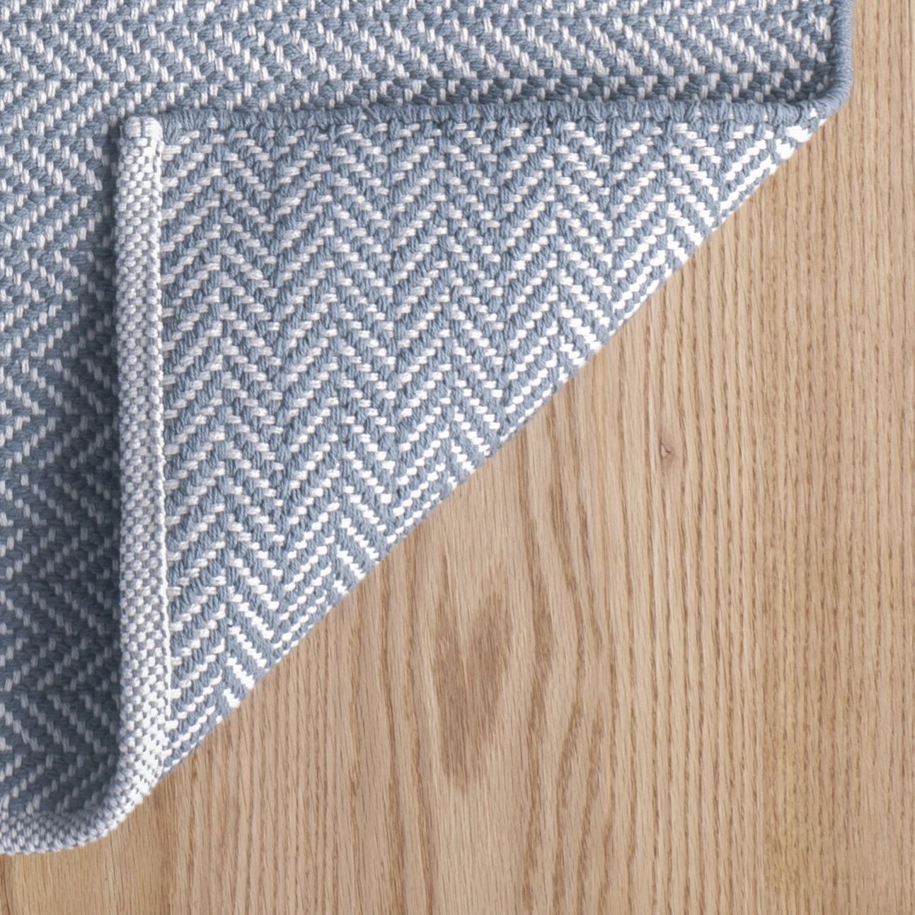 Herringbone Swedish Blue Handwoven Cotton Rug - RDA360 - Runner-2.5x12