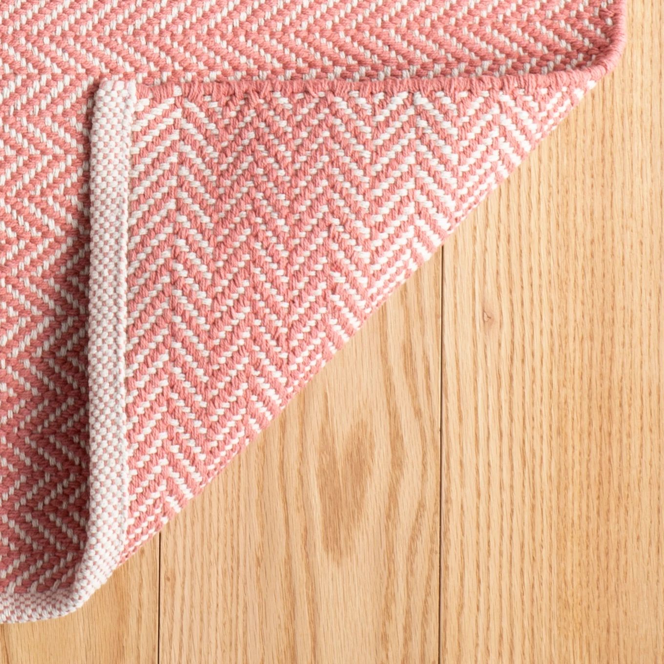 Herringbone Coral Handwoven Cotton Rug - RDA420 - Runner-2.5x12
