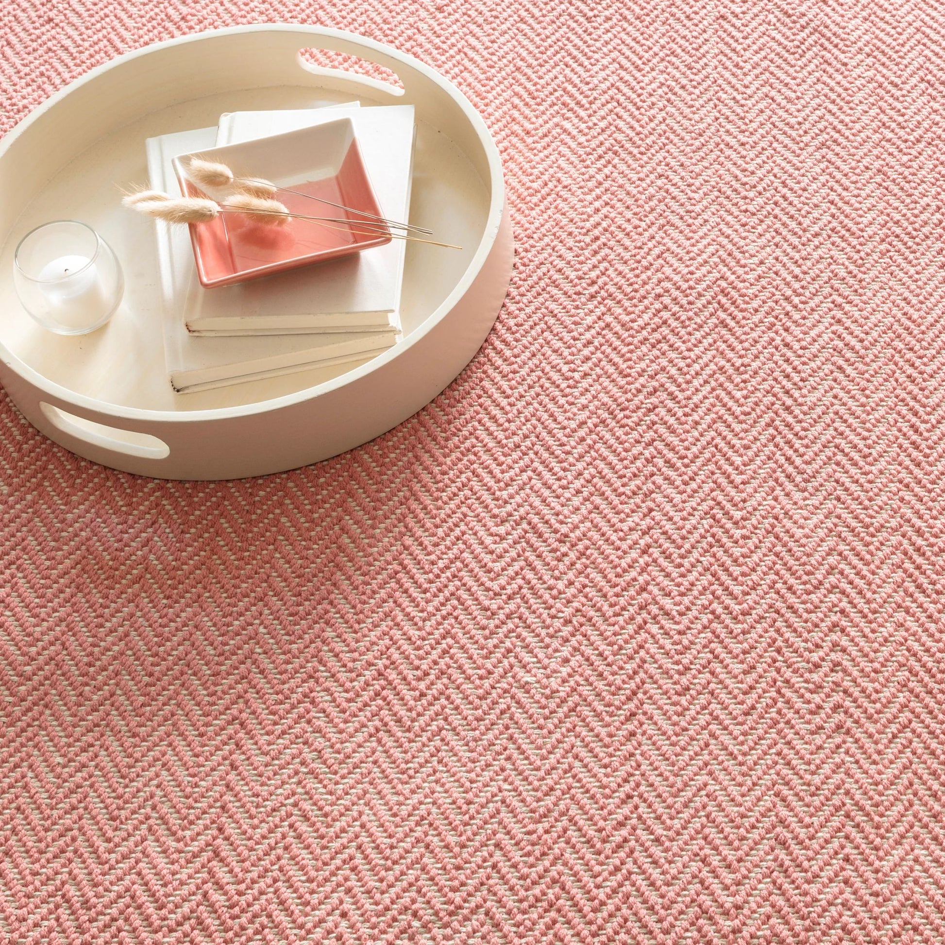 Herringbone Coral Handwoven Cotton Rug - RDA420 - Runner-2.5x12