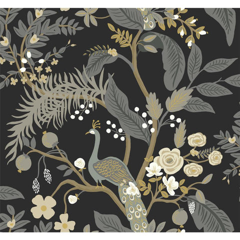 Peacock Floral Wallpaper, Black