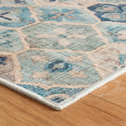 Geena, Blue Machine Washable Rug