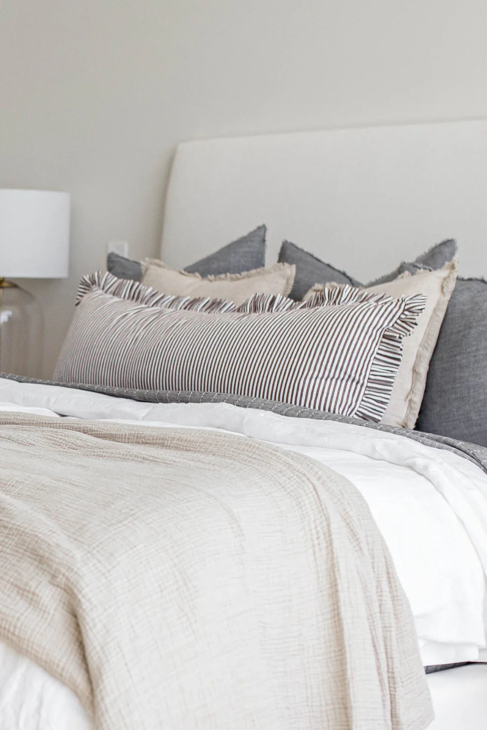 Mary Ruffle Striped Bolster Pillow