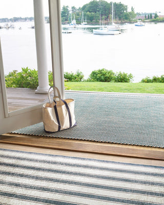 Blue Awning Stripe Machine Washable Rug