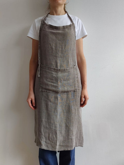 Stone Washed Linen Apron,  Dark Gray