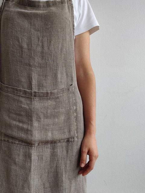 Stone Washed Linen Apron,  Dark Gray