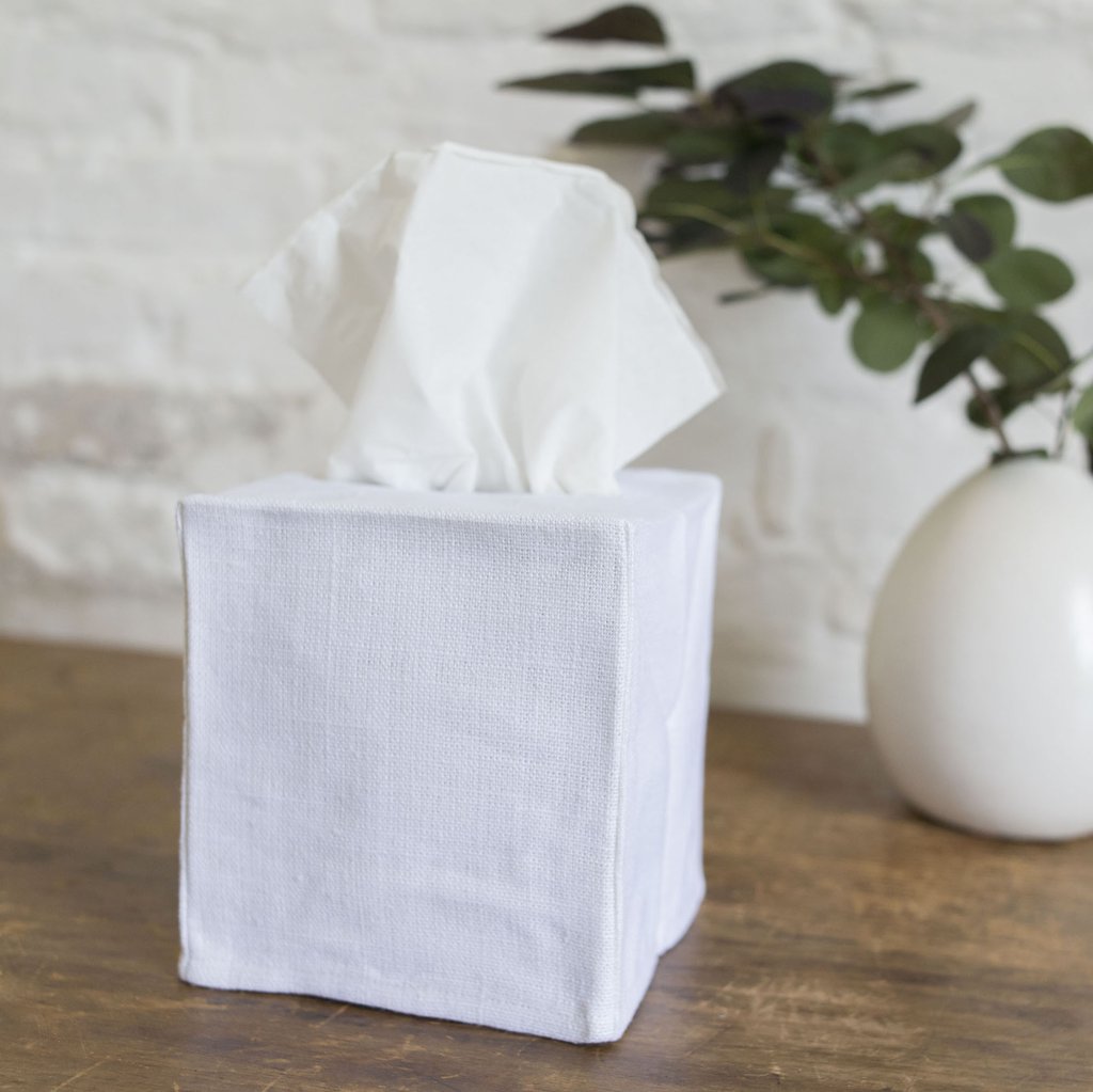 Savannah White Linen Tissue Cover